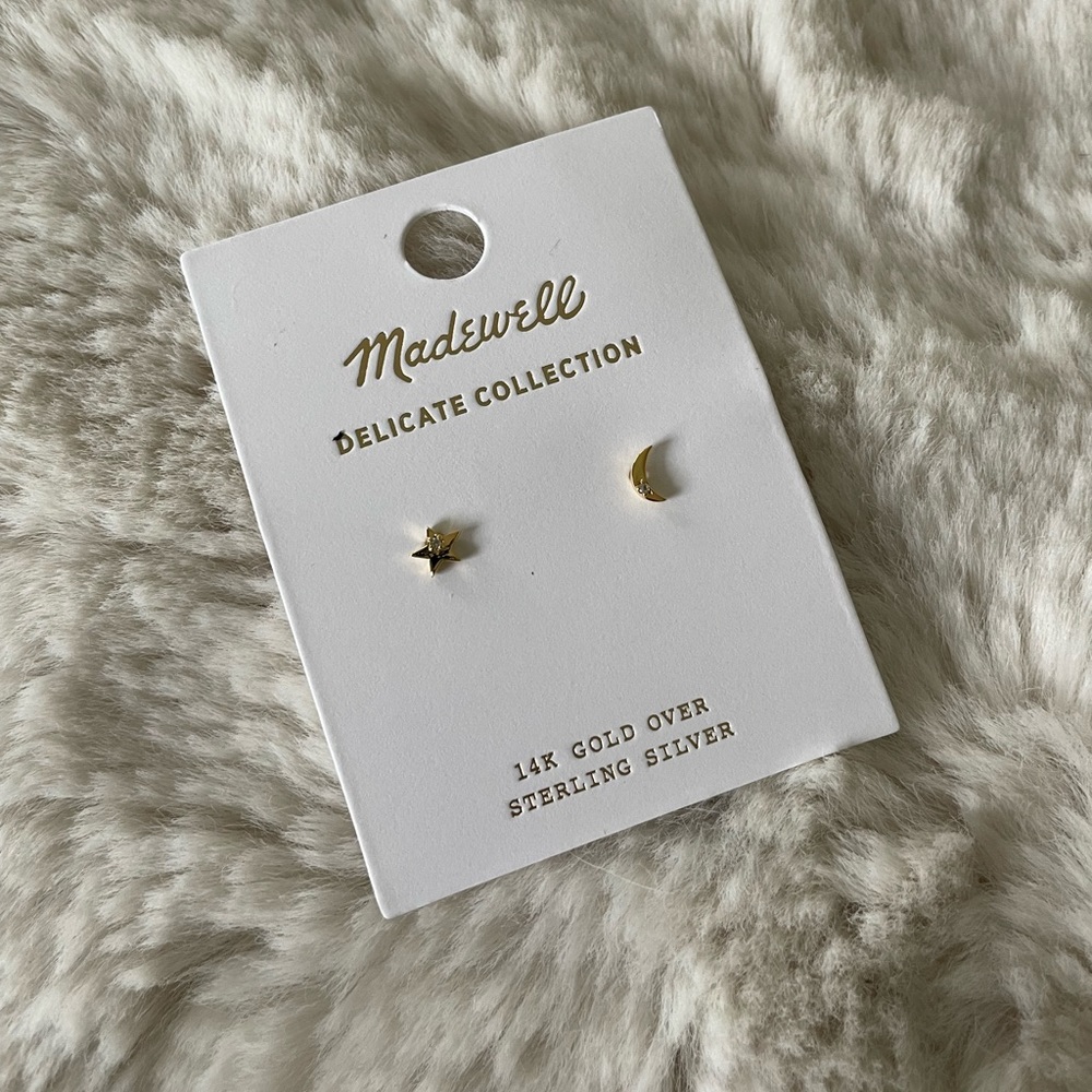 Madewell Demi-Fine 14k gold-plated topaz star and moon stud earrings